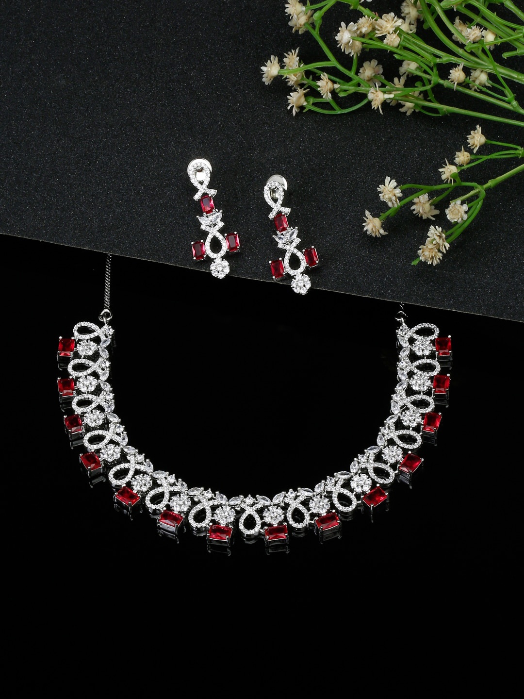 

YouBella Silver-Plated AD-Studded Jewellery Set