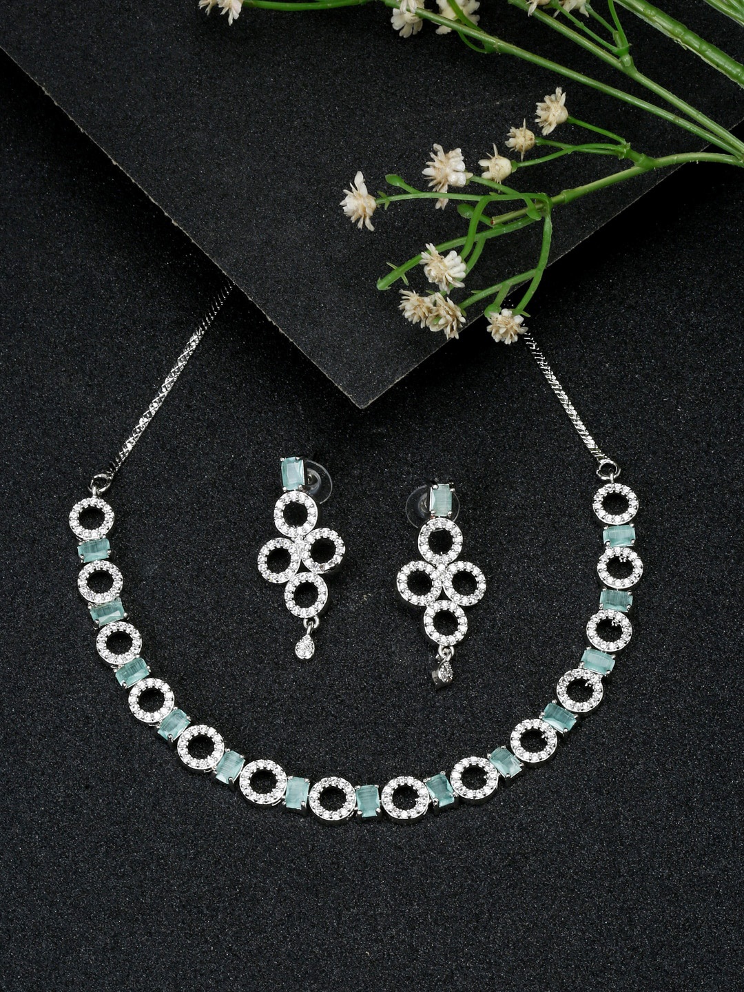 

YouBella Silver-Plated AD Studded Jewellery Set