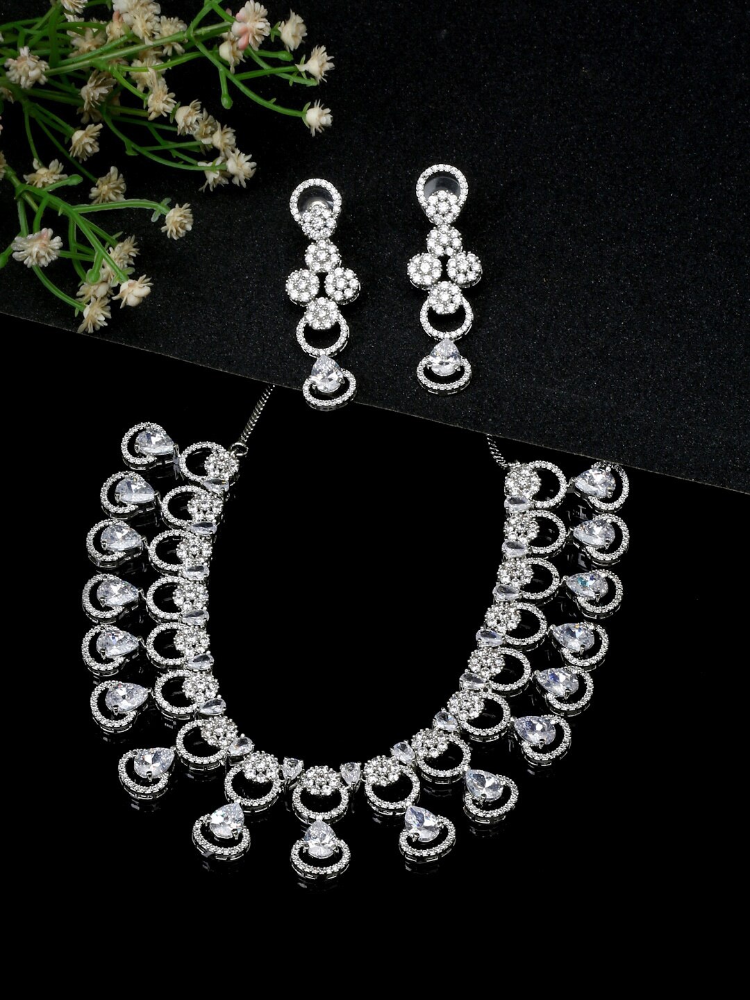 

YouBella Silver-Plated AD-Studded Jewellery Set