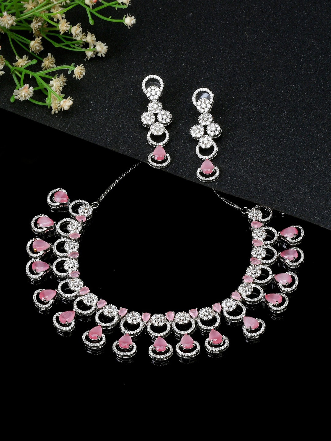 

YouBella Silver-Plated AD-Studded & Beaded Jewellery Set