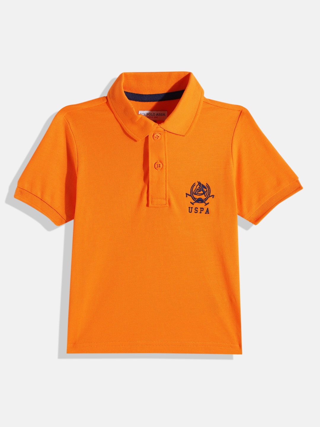 

U.S. Polo Assn. Kids Boys Polo Collar Knitted Pure Cotton T-shirt With Embroidered Detail, Orange