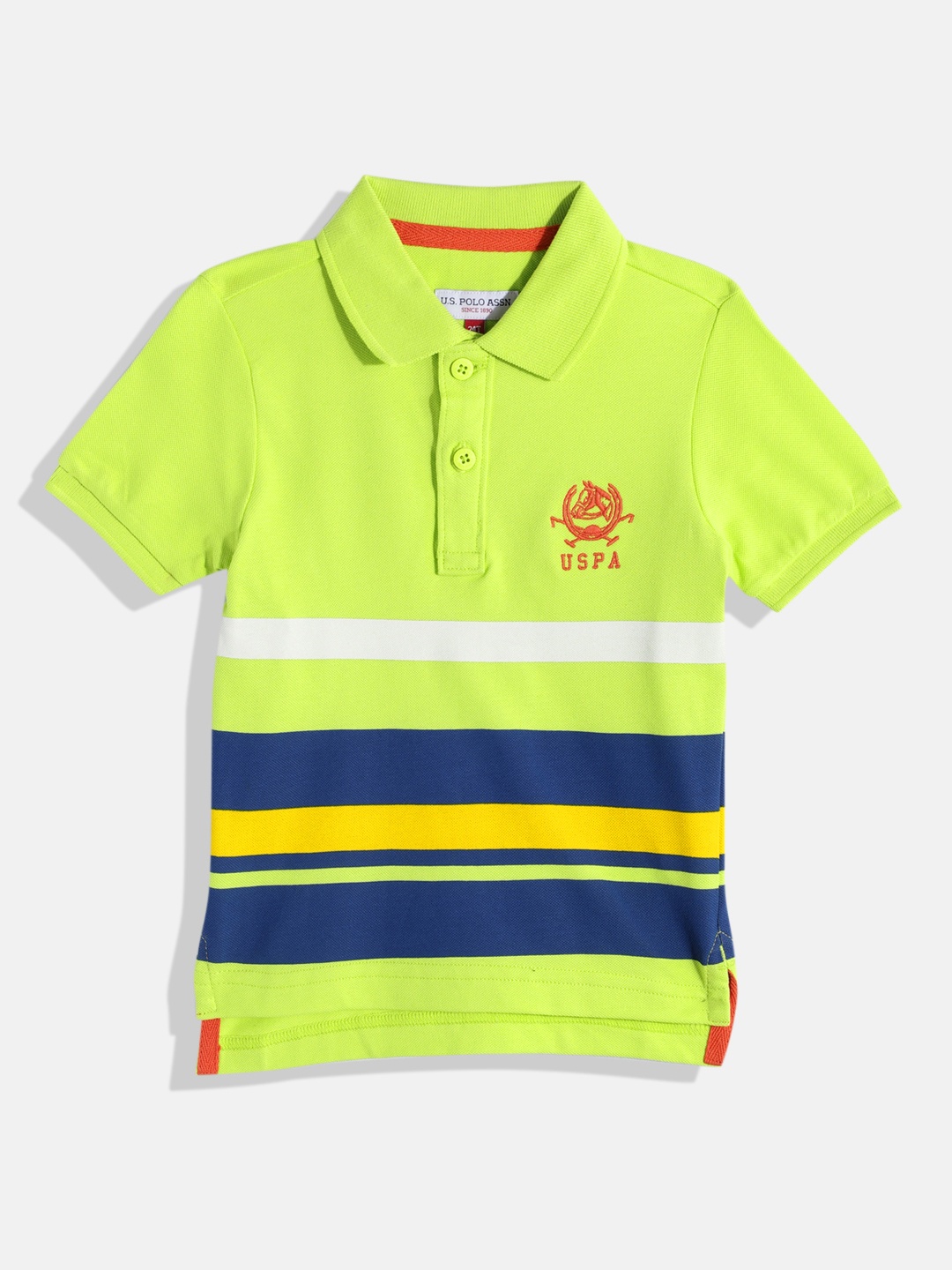 

U.S. Polo Assn. Kids Boys Striped Pure Cotton T-shirt, Fluorescent green