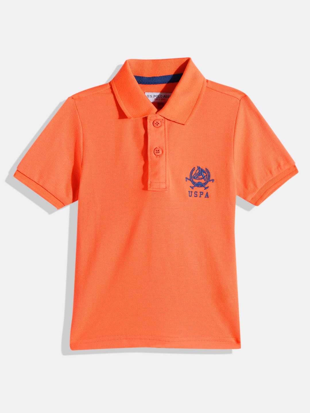 

U.S. Polo Assn. Kids Boys Polo Collar Knitted Pure Cotton T-shirt With Embroidered Detail, Orange