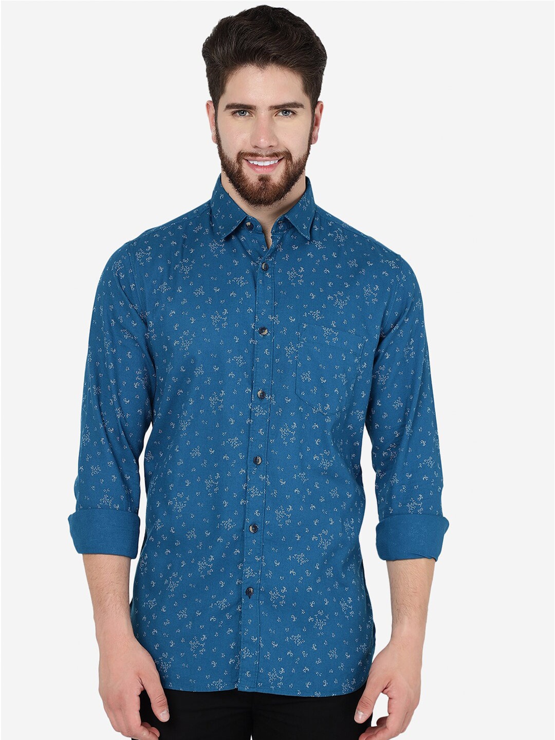 

JADE BLUE Floral Printed Spread Collar Slim Fit Pure Cotton Casual Shirt