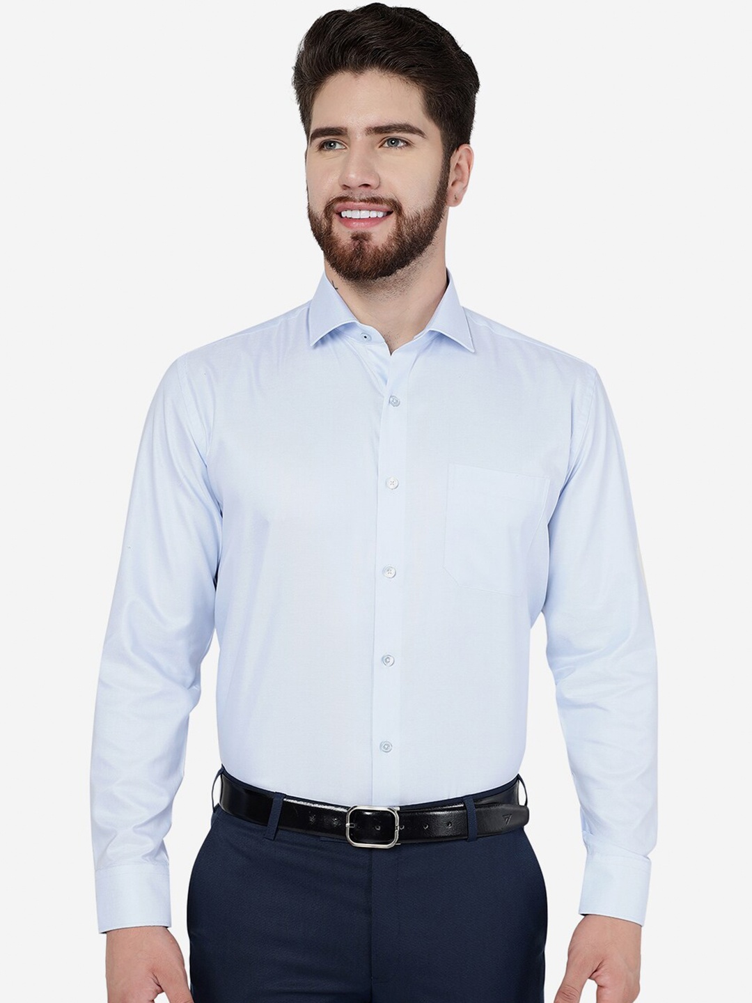 

JADE BLUE Spread Collar Long Sleeves Pure Cotton Formal Shirt