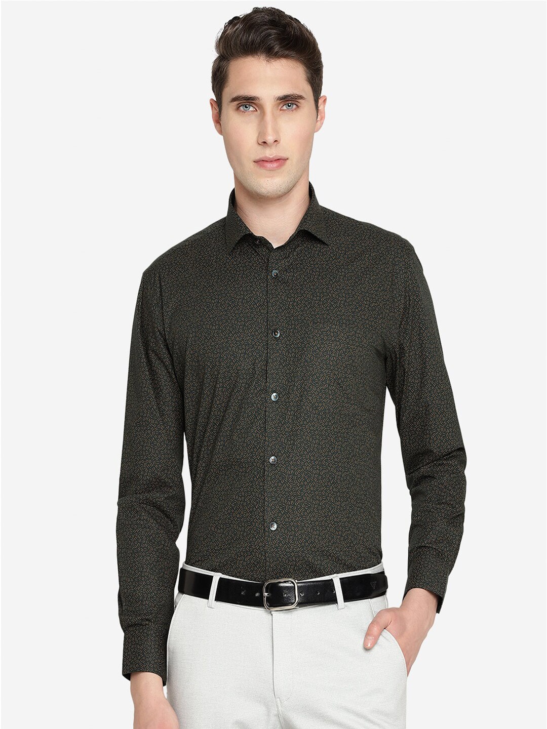 

JADE BLUE Men Ditsy Printed Opaque Formal Pure Cotton Shirt, Green