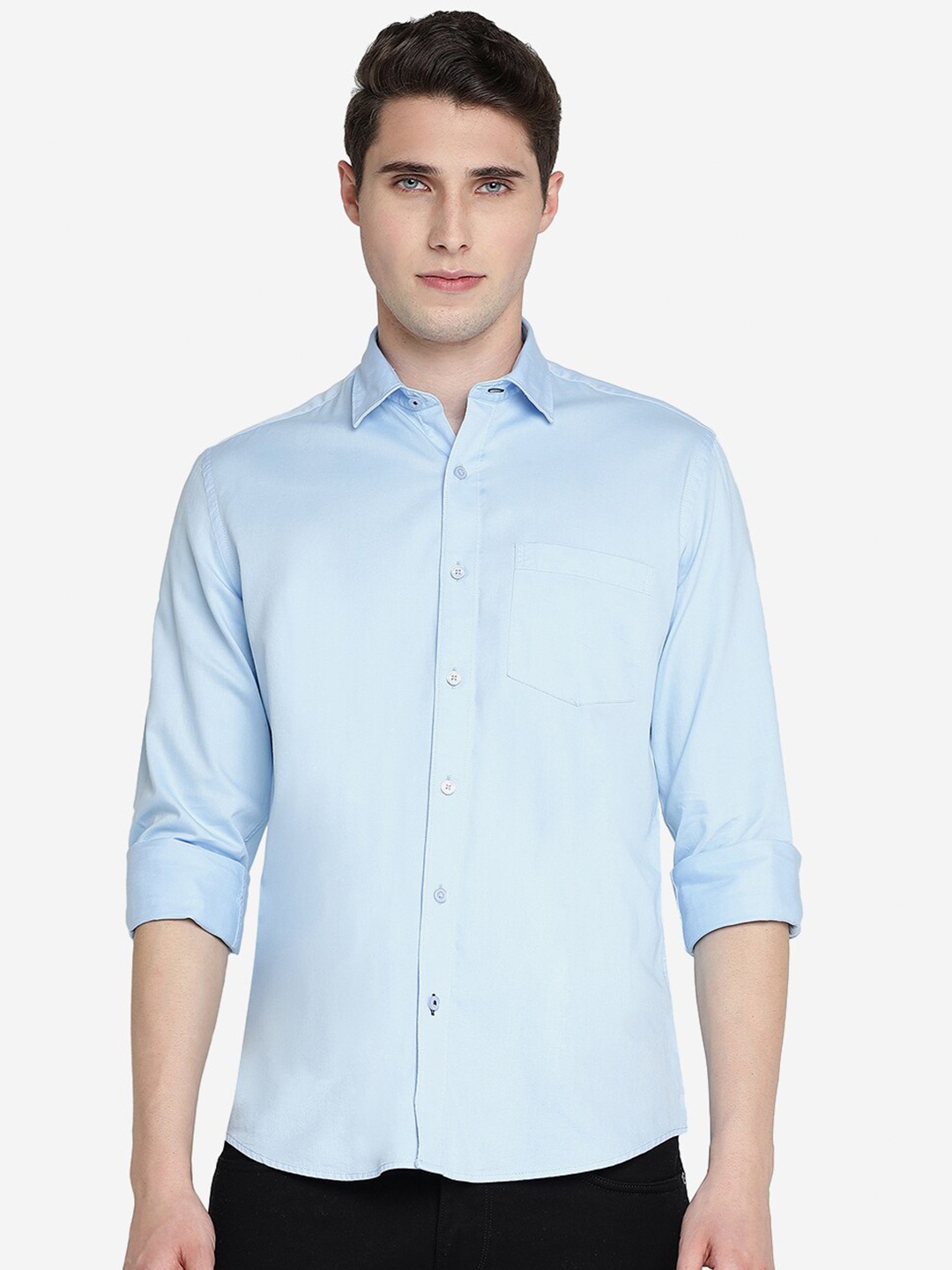 

JADE BLUE Spread Collar Pure Cotton Slim Fit Casual Shirt