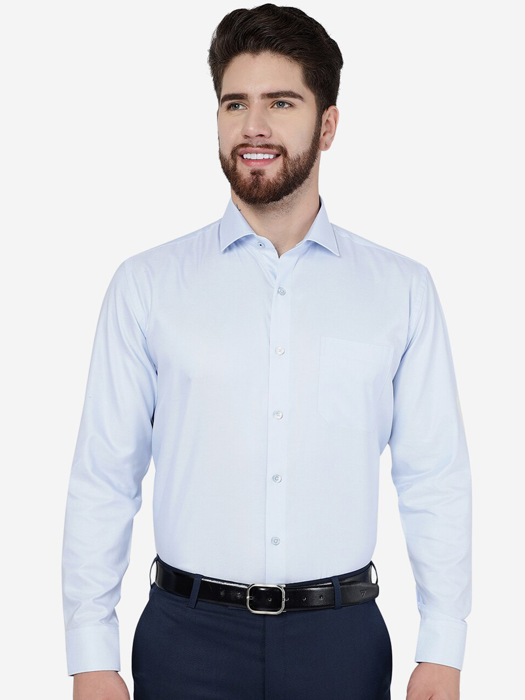

JADE BLUE Spread Collar Long Sleeves Pure Cotton Formal Shirt