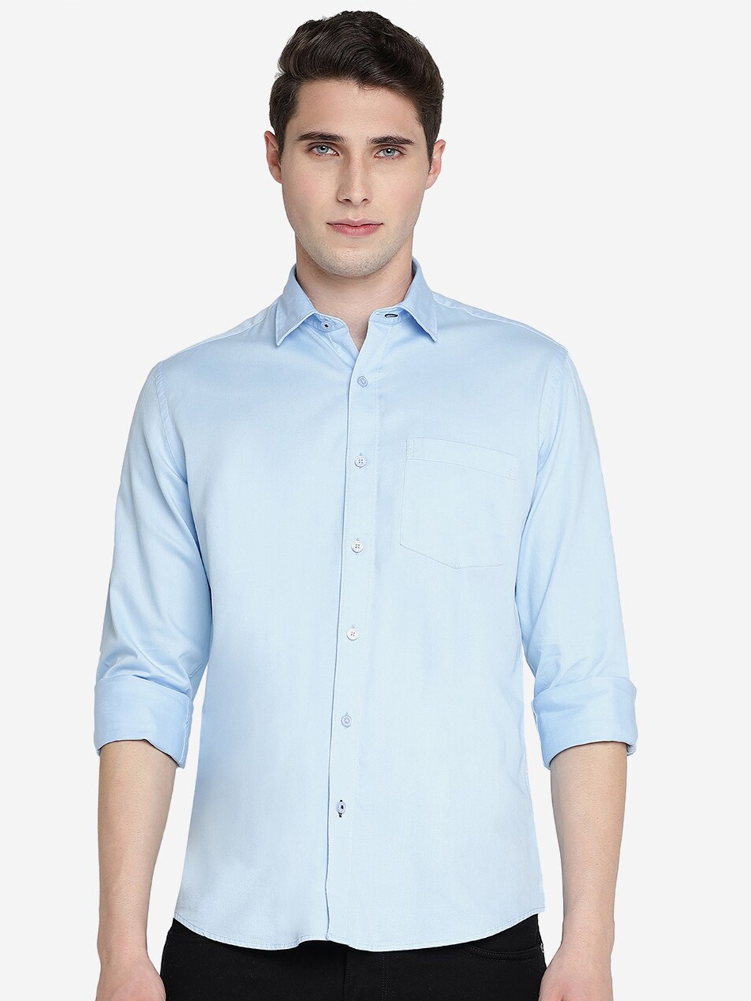 

JADE BLUE Spread Collar Pure Cotton Slim Fit Casual Shirt