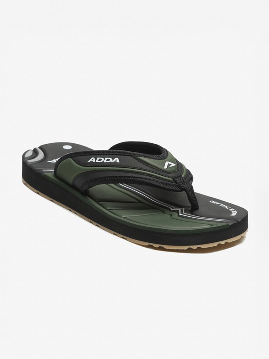 

Adda Men T-Straps Printed Rubber Thong Flip-Flops, Black