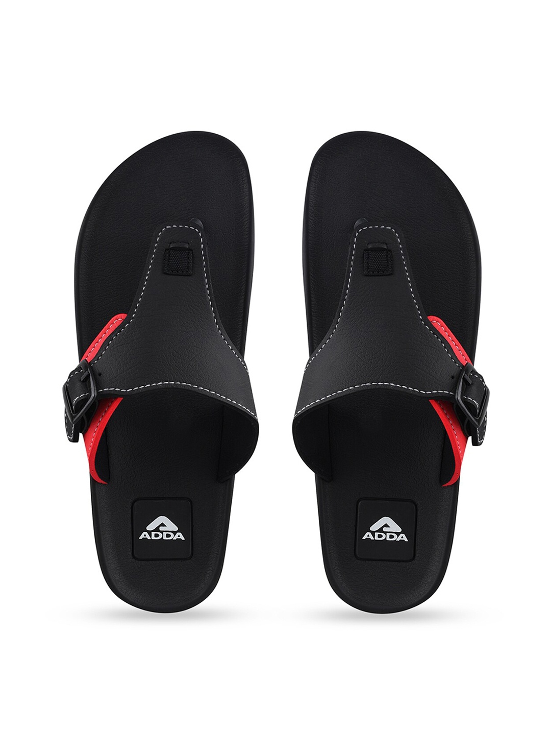 

Adda Men T-Straps Rubber Thong Flip-Flops, Black
