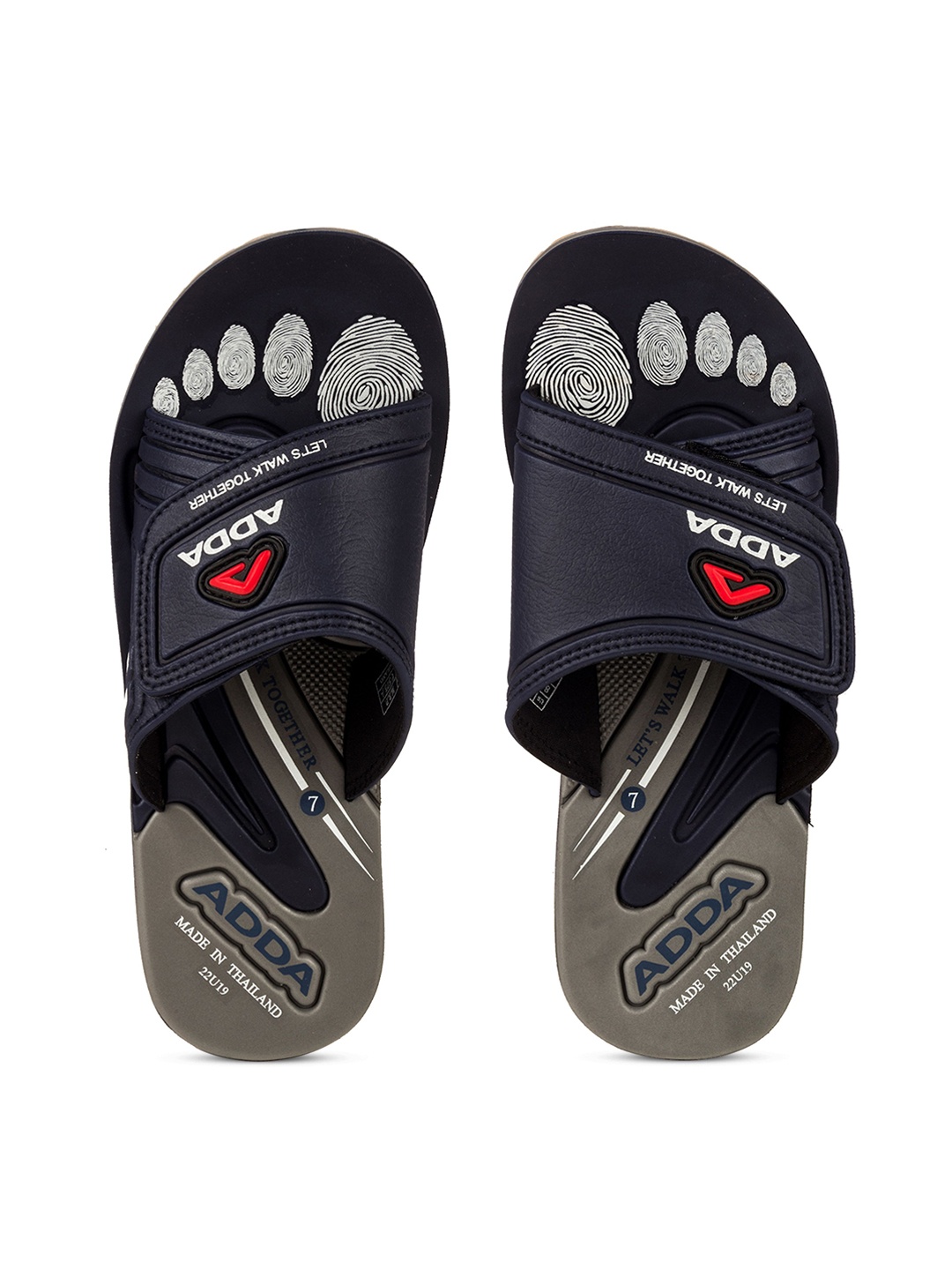 

Adda Men Open Toe Slip On Printed Rubber Sliders, Navy blue