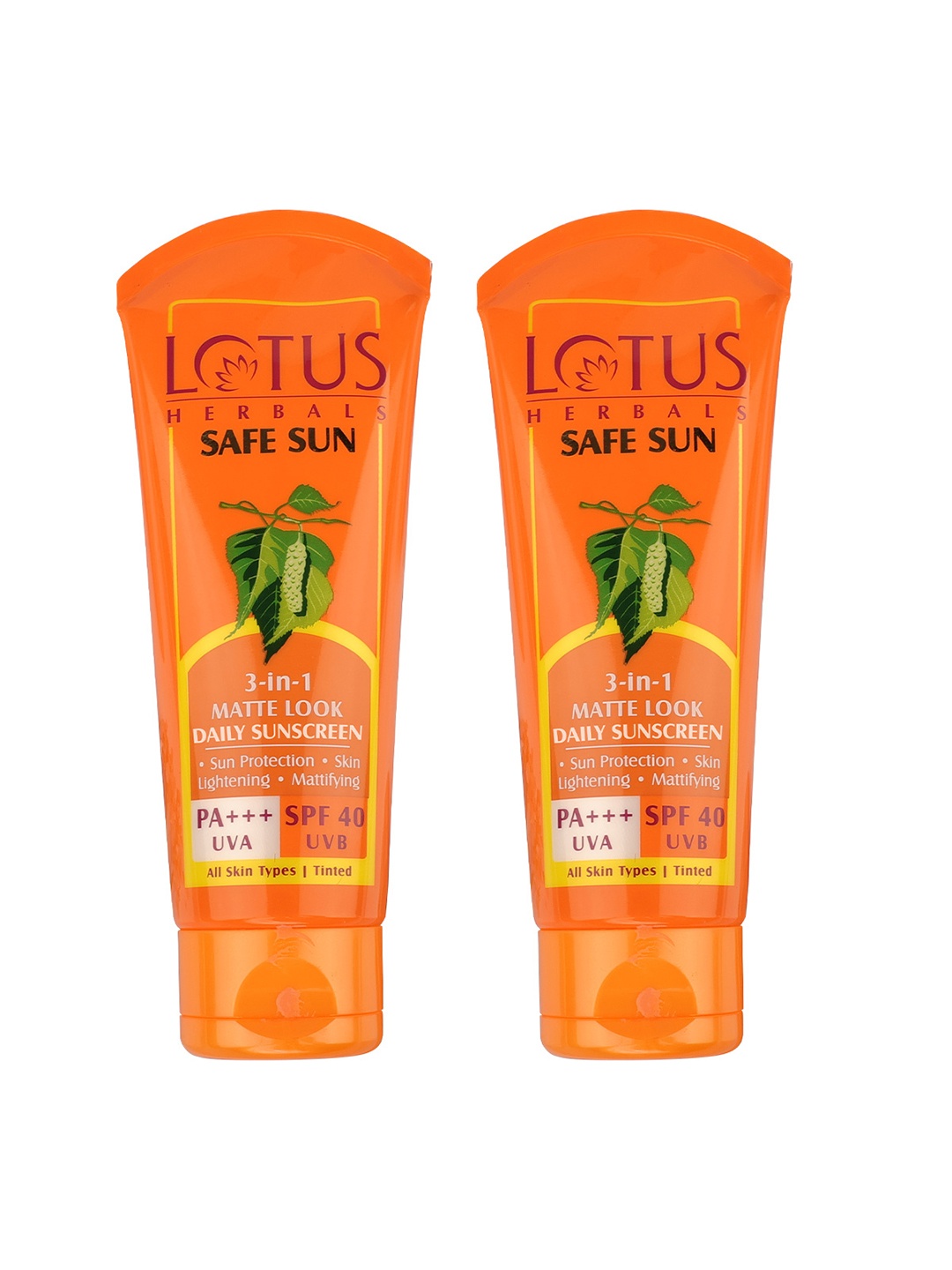 

Lotus Herbals Set of 2 Safe Sun 3-In-1 Matte Look SPF 40 PA+++ Daily Sunscreen - 100g each, Orange