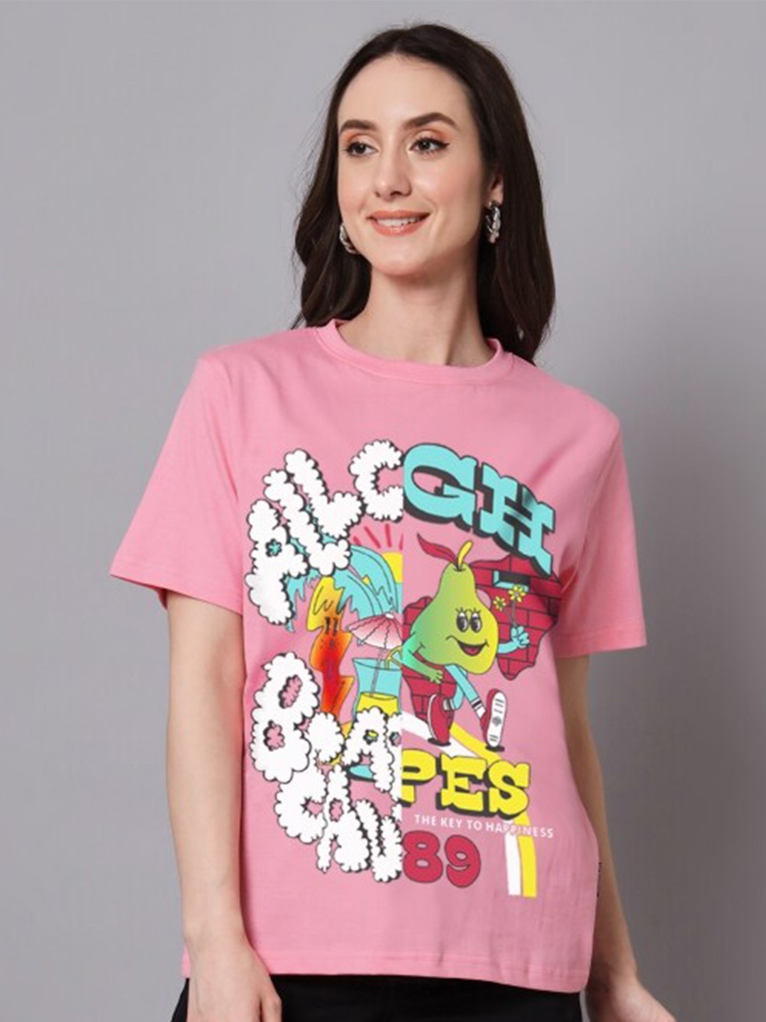 

The Dry State Pink Typography Printed Cotton Oversize T-Shirt