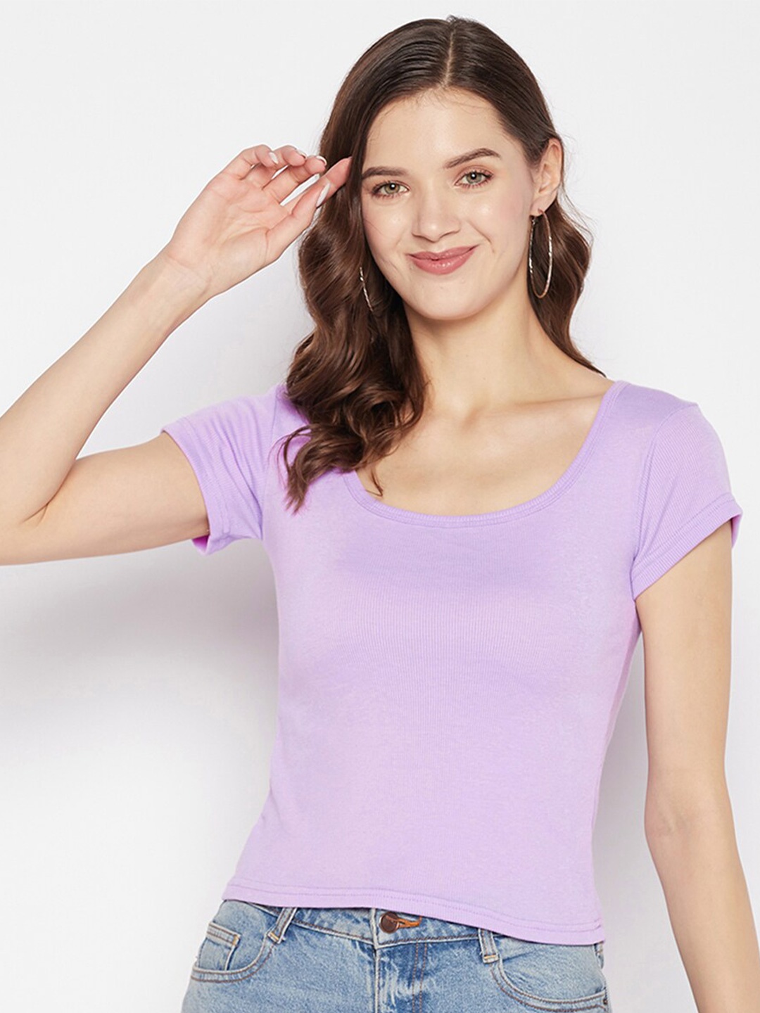 

Clora Creation Scoop Neck Fitted Crop Top, Lavender