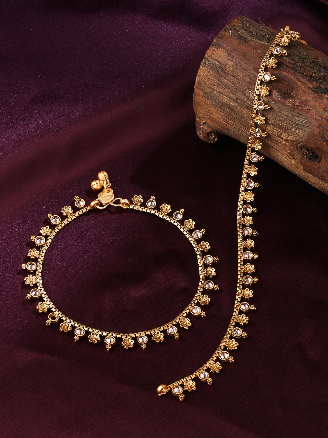 

VIRAASI Gold-Plated Stone Studded Anklet