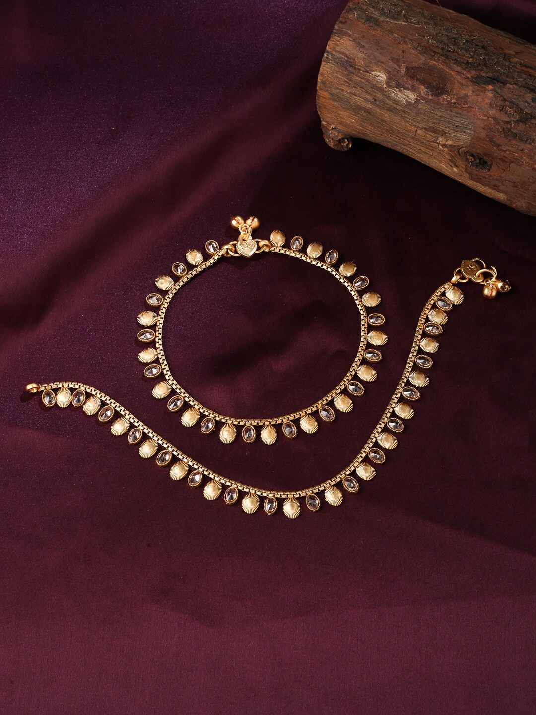 

VIRAASI Gold-Plated Stone-Studded & Beaded Anklets
