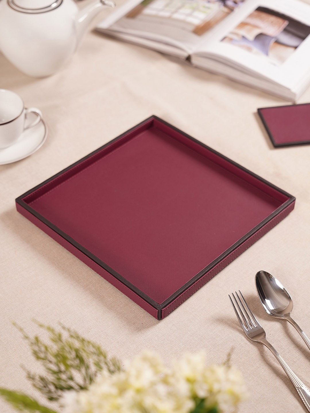 

Pure Home and Living Red Faux Leather Platter - Large Trays