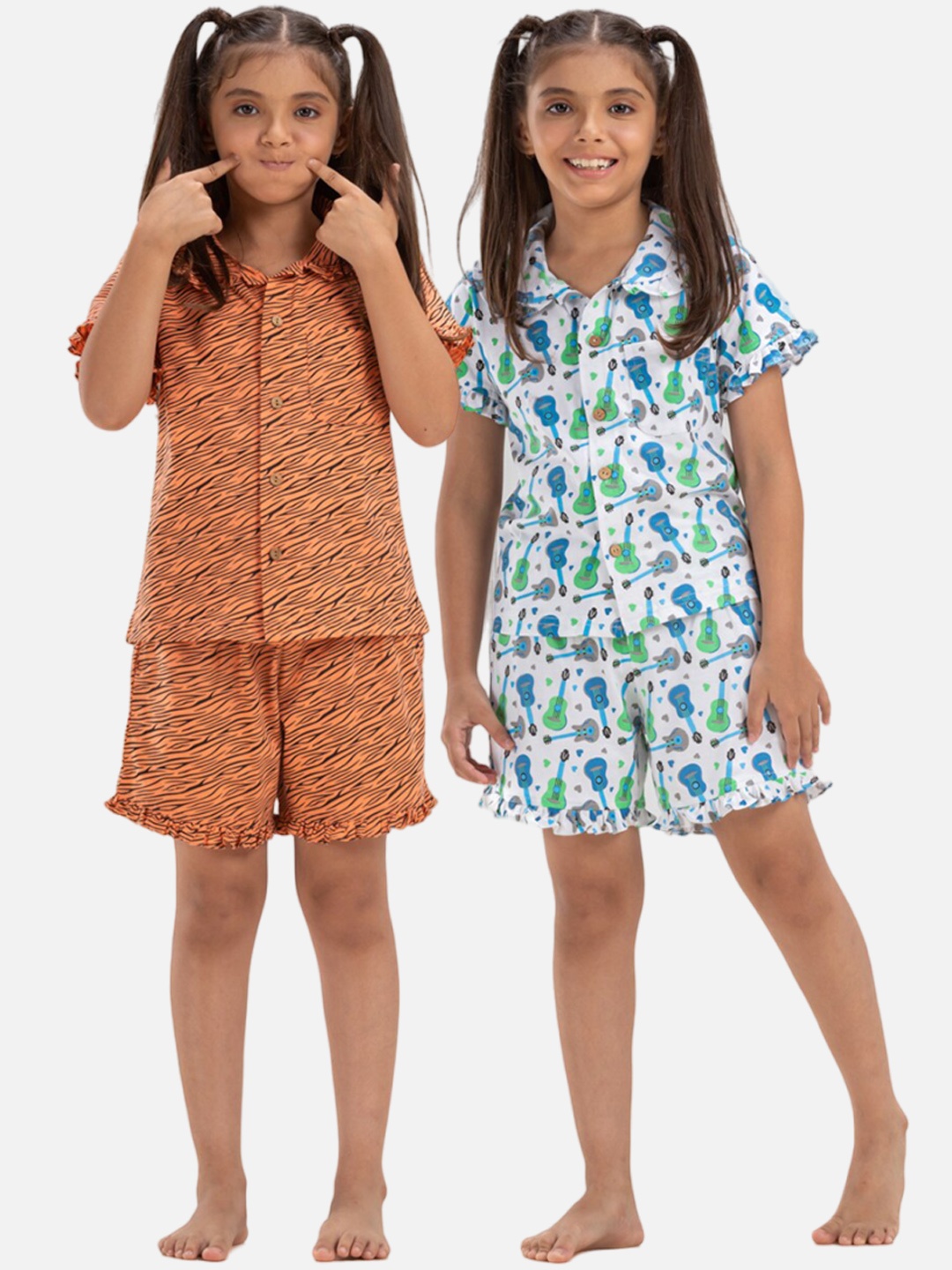 

Growing Tree Girls Pack Of 2 Animal Printed Pure Cotton Night Suit, Orange