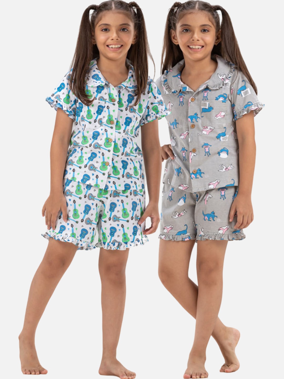 

Growing Tree Girls Pack Of 2 Conversational Printed Pure Cotton Night Suit, White
