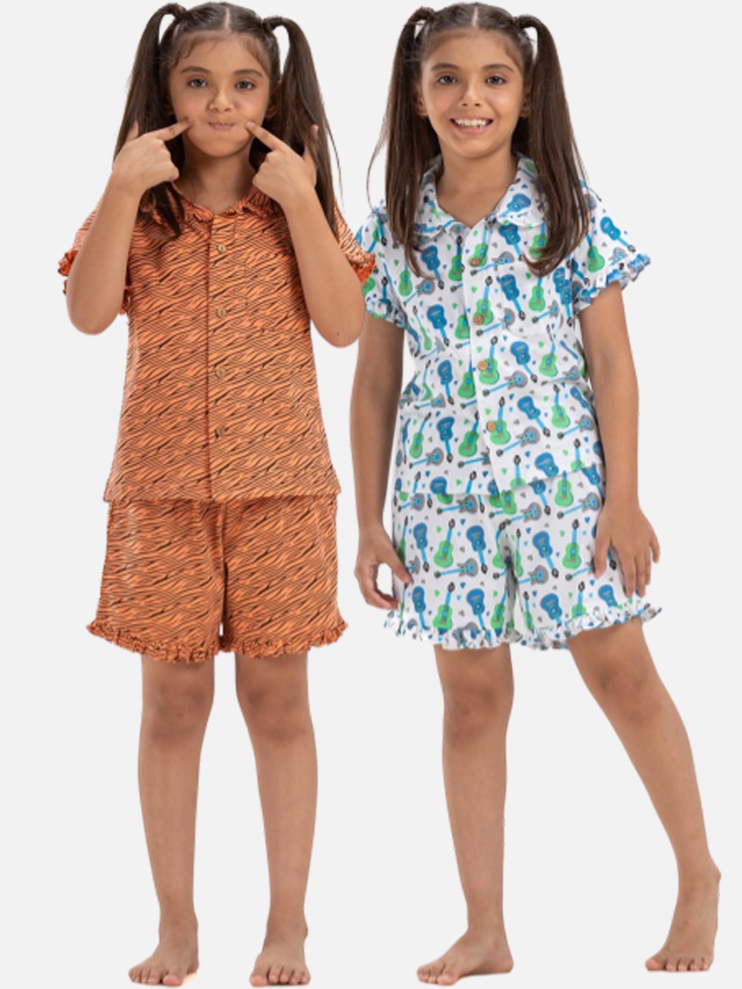 

Growing Tree Girls Pack Of 2 Animal Printed Pure Cotton Night Suit, Coral