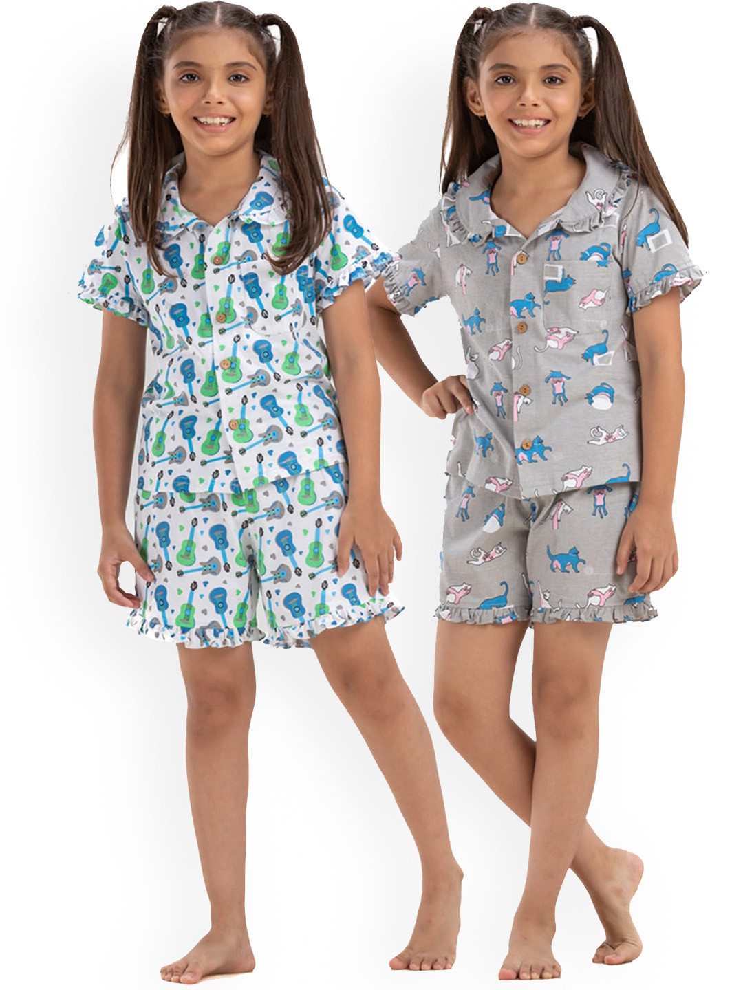 

Growing Tree Girls Pack Of 2 Conversational Printed Pure Cotton Night Suit, White