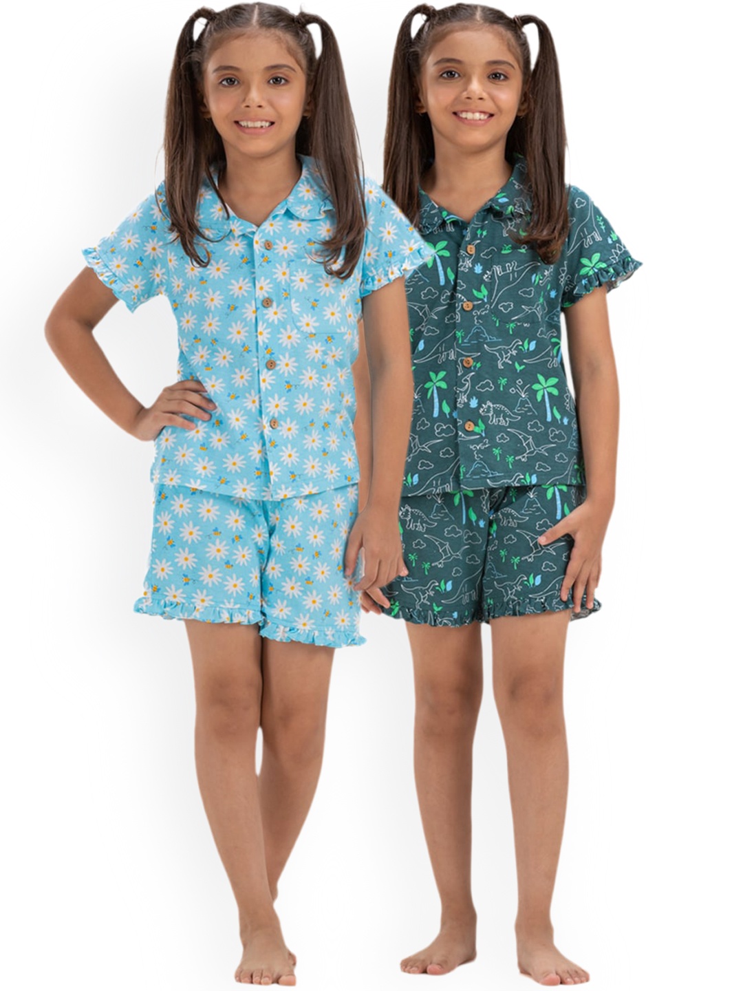 

Growing Tree Girls Pack Of 2 Conversational Printed Pure Cotton Night Suit, Green