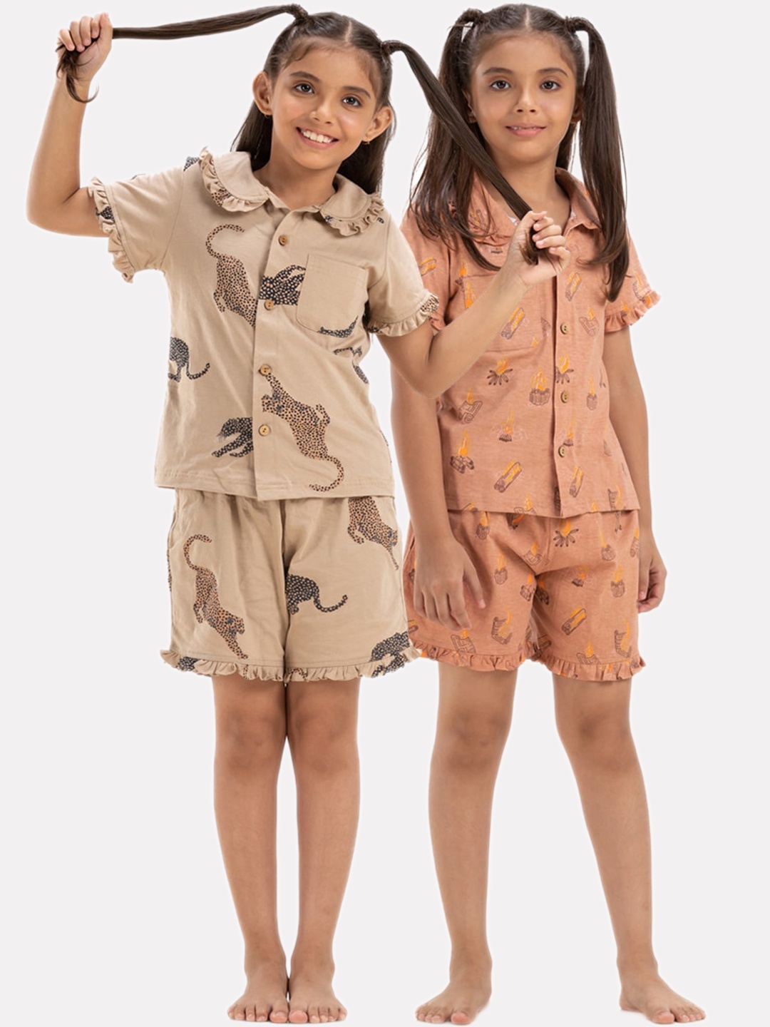 

Growing Tree Girls Pack Of 2 Conversational Printed Pure Cotton Night Suit, Gold