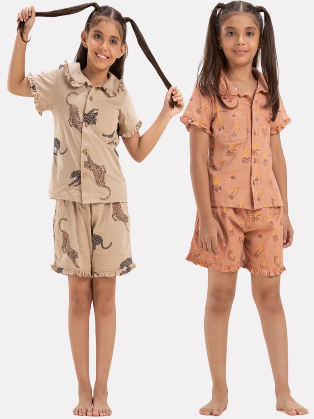 

Growing Tree Girls Pack Of 2 Conversational Printed Pure Cotton Night Suit, Gold