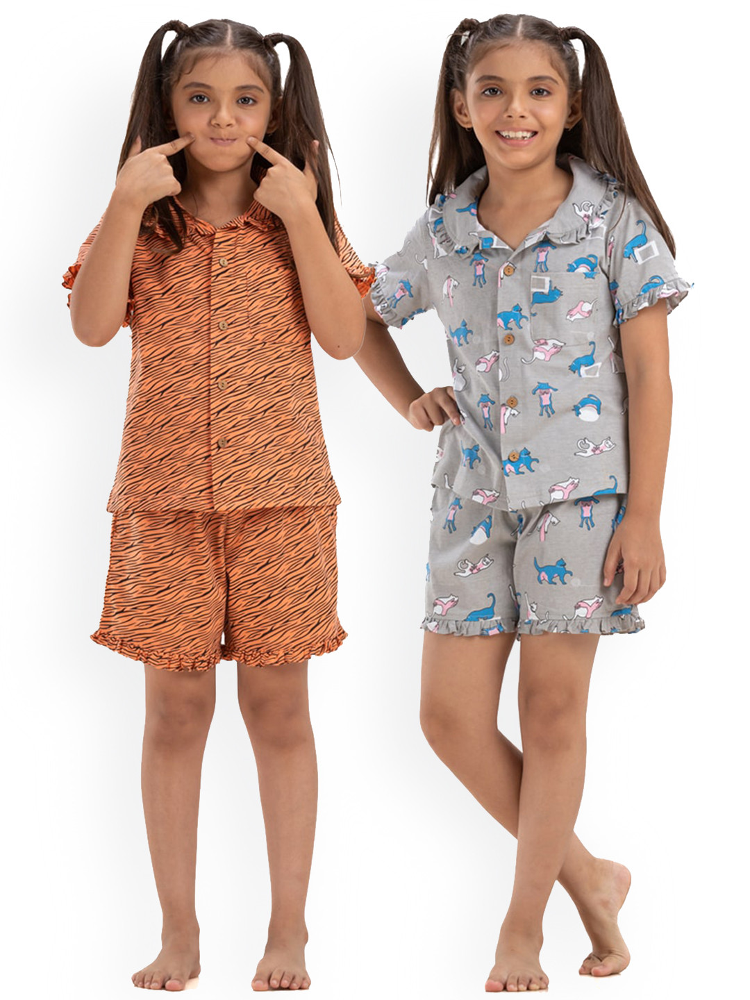 

Growing Tree Girls Pack Of 2 Conversational Printed Pure Cotton Night Suit, Brown