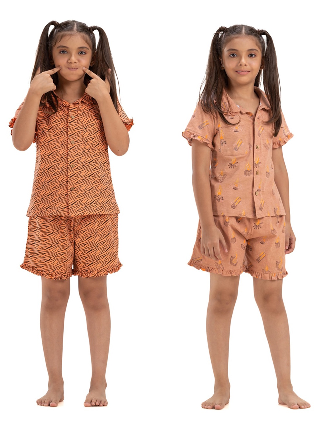 

Growing Tree Girls Pack Of 2 Conversational Printed Pure Cotton Night Suit, Brown