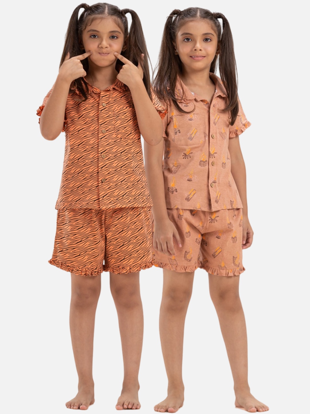 

Growing Tree Girls Pack Of 2 Conversational Printed Pure Cotton Night Suit, Brown