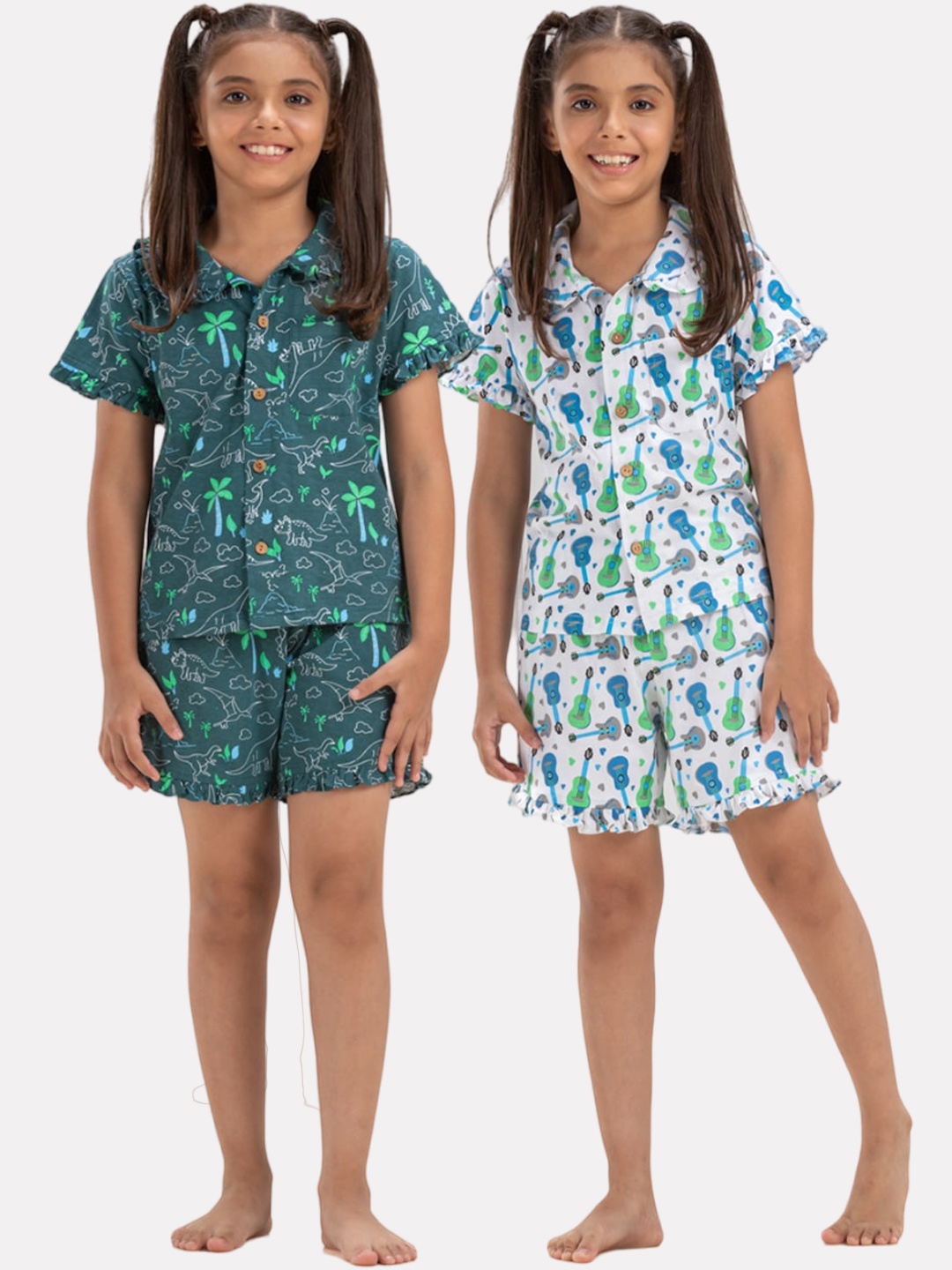

Growing Tree Girls Pack Of 2 Conversational Printed Pure Cotton Night Suit, Green