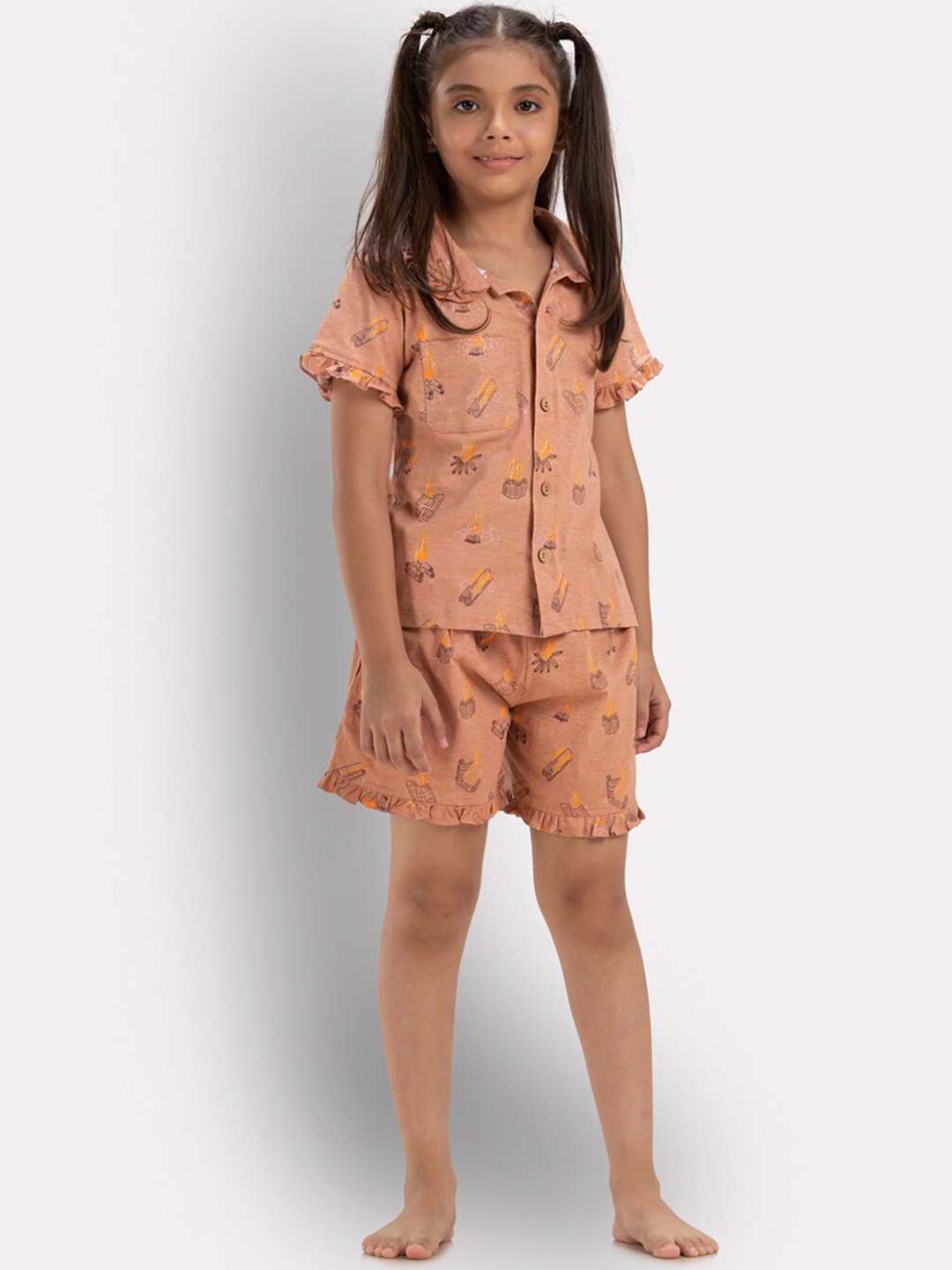 

Growing Tree Girls Conversational Printed Pure Cotton Night Suit, Brown