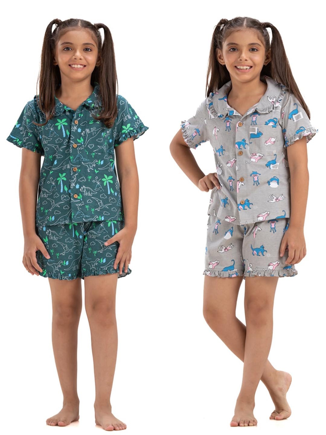 

Growing Tree Girls Pack Of 2 Conversational Printed Pure Cotton Night Suit, Green