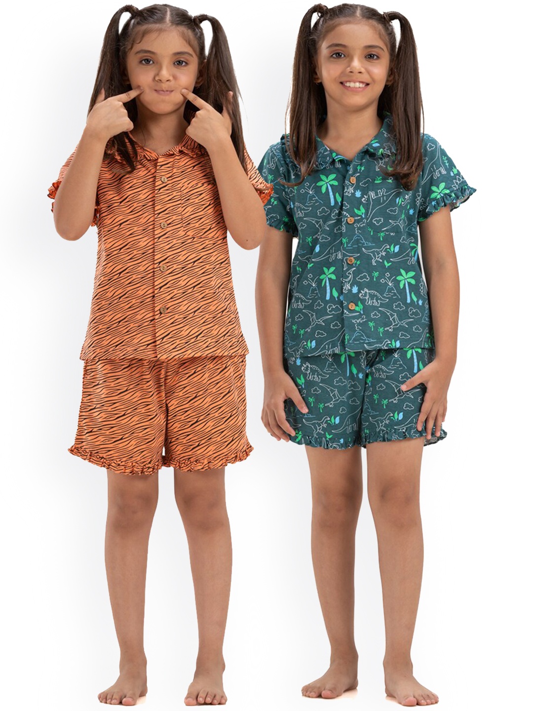 

Growing Tree Girls Pack Of 2 Conversational Printed Pure Cotton Night Suit, Green