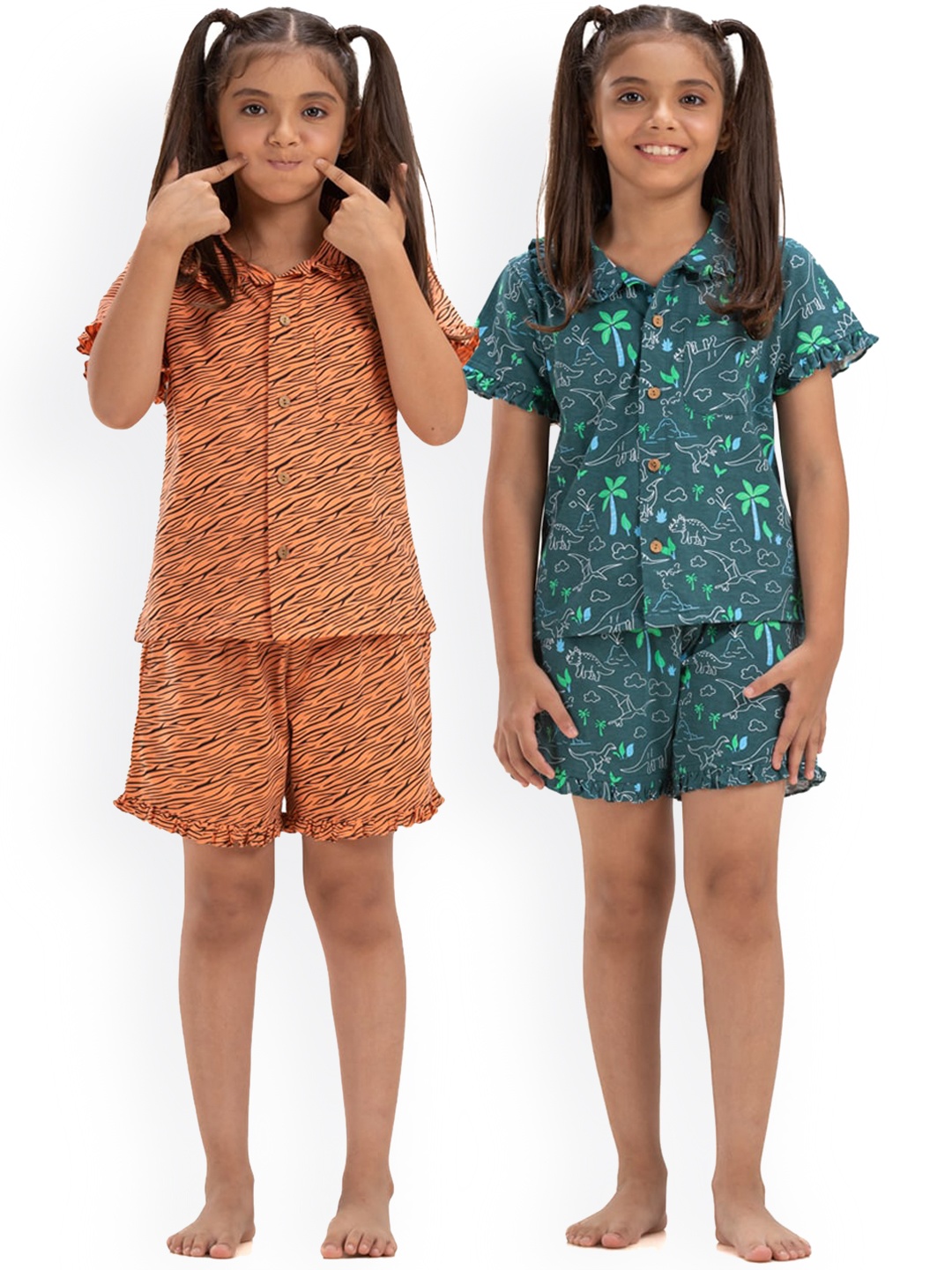 

Growing Tree Girls Pack Of 2 Conversational Printed Pure Cotton Night Suit, Green