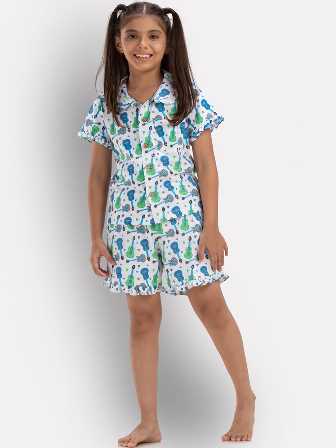 

Growing Tree Girls Conversational Printed Pure Cotton Night Suit, White