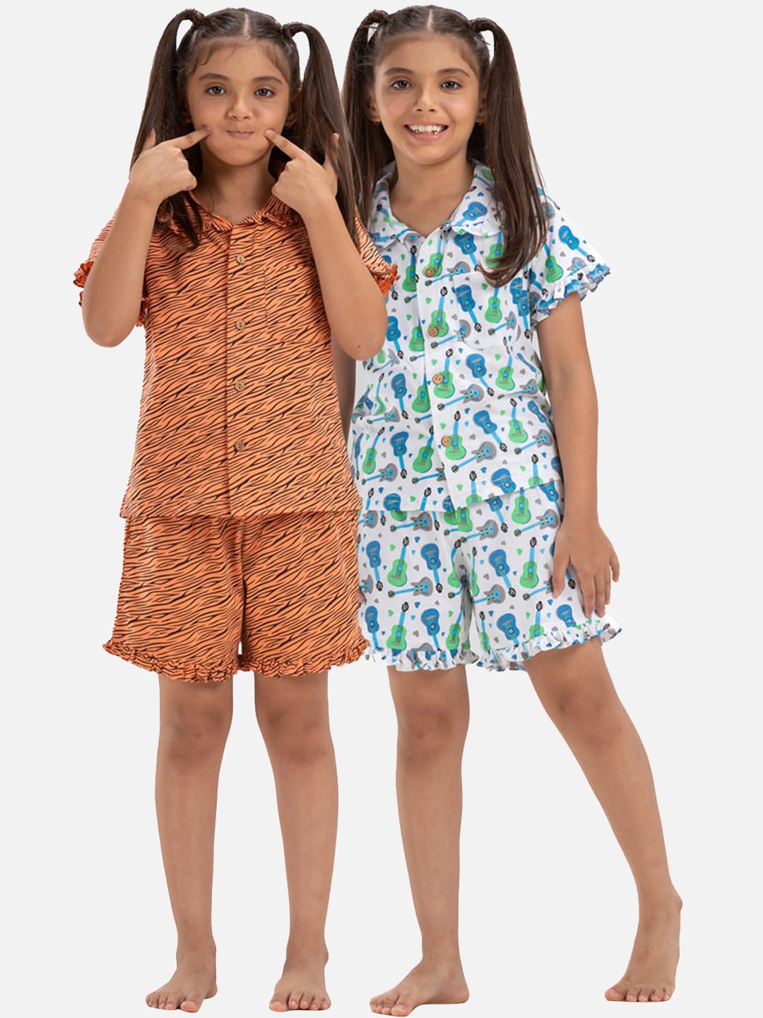 

Growing Tree Girls Pack Of 2 Conversational Printed Pure Cotton Night Suit, White