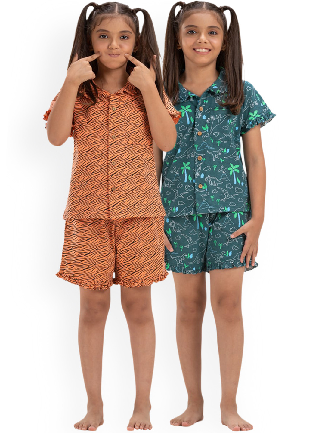 

Growing Tree Girls Pack Of 2 Conversational Printed Pure Cotton Night Suit, Green