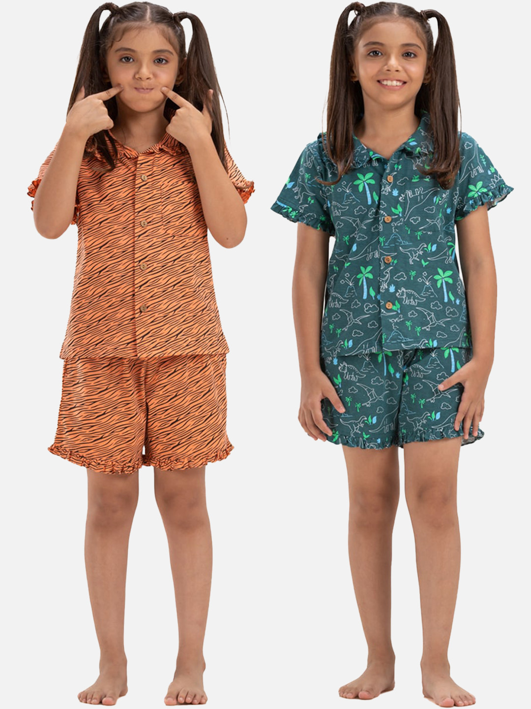

Growing Tree Girls Pack Of 2 Conversational Printed Pure Cotton Night Suit, Green