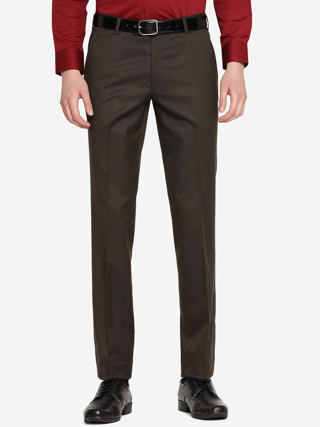 

Greenfibre Men Tailored Easy Wash Mid Rise Formal Trousers, Brown