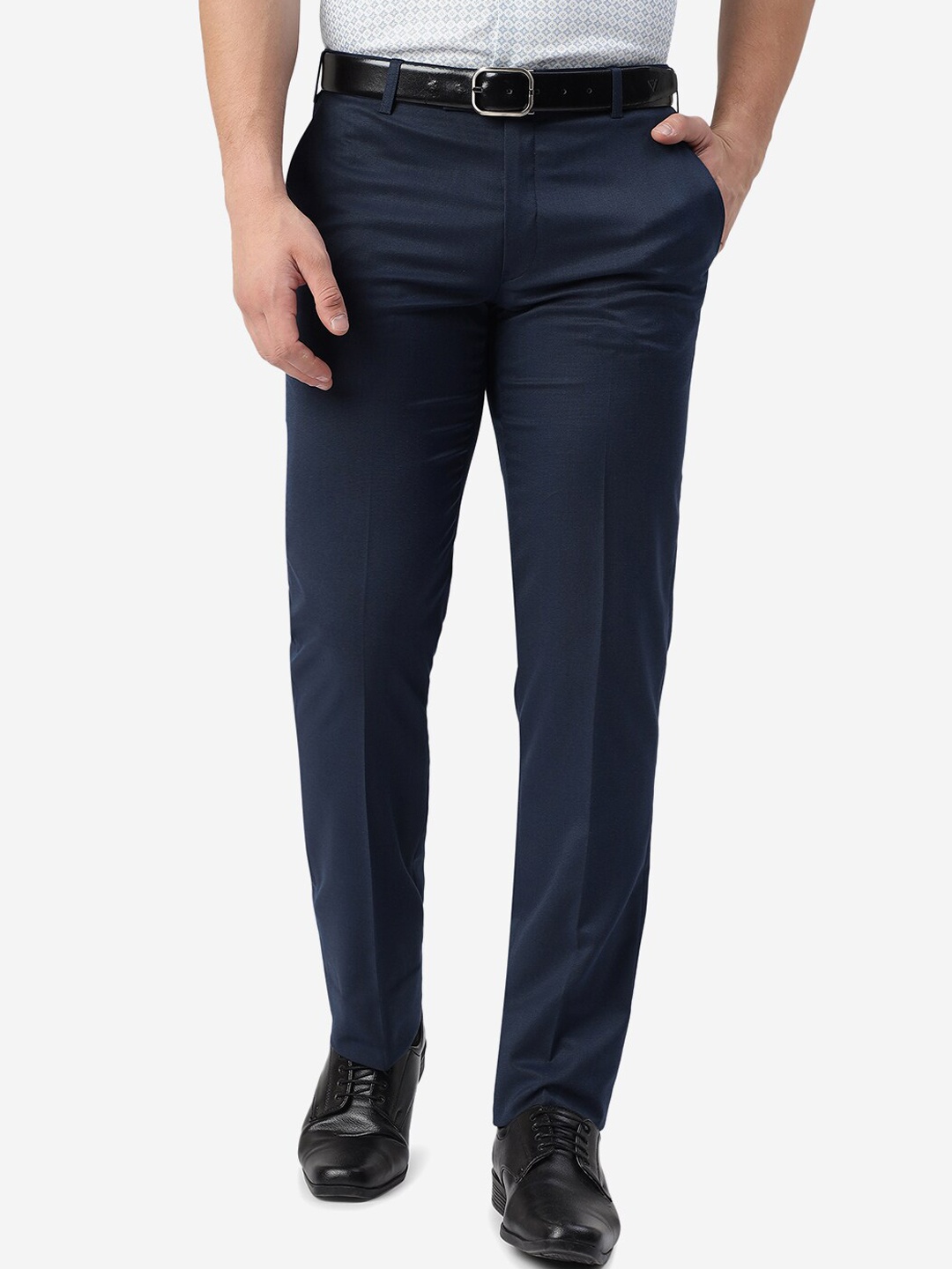 

Greenfibre Men Tailored Slim Fit Formal Trousers, Blue