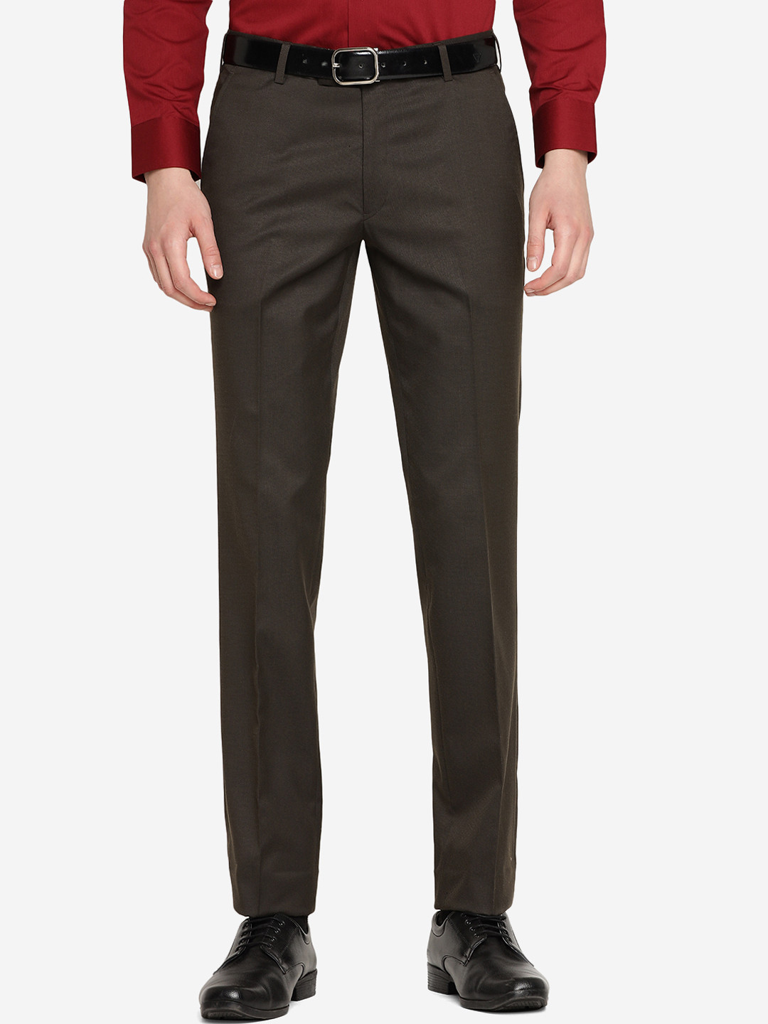 

Greenfibre Men Tailored Easy Wash Mid Rise Formal Trousers, Brown