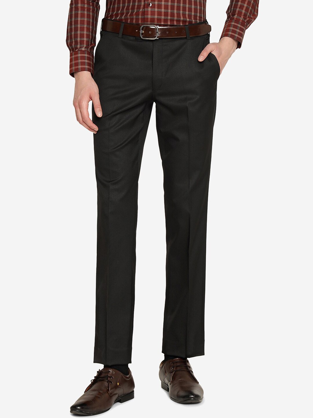 

Greenfibre Men Tailored Slim Fit Formal Trousers, Black