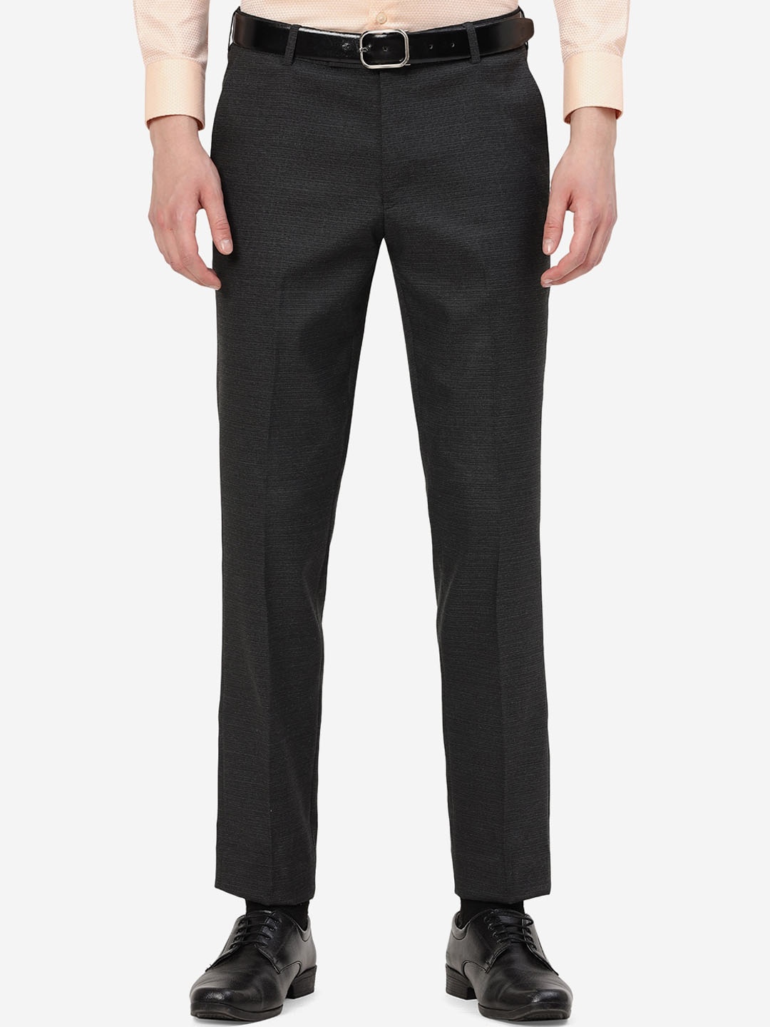 

Greenfibre Men Tailored Easy Wash Mid Rise Formal Trousers, Black