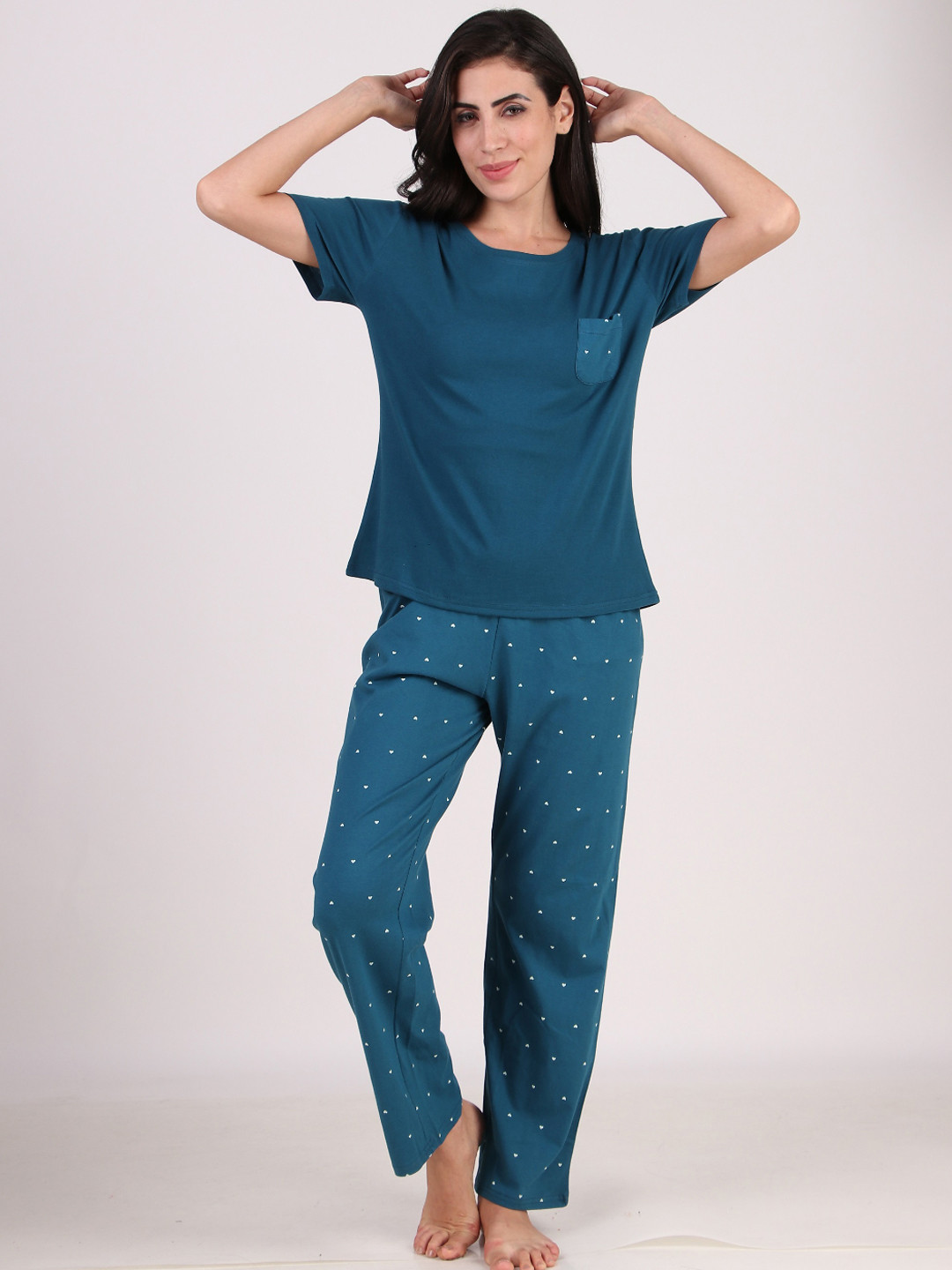 

Masha Teal Conversational Printed Pure Cotton Night Suit
