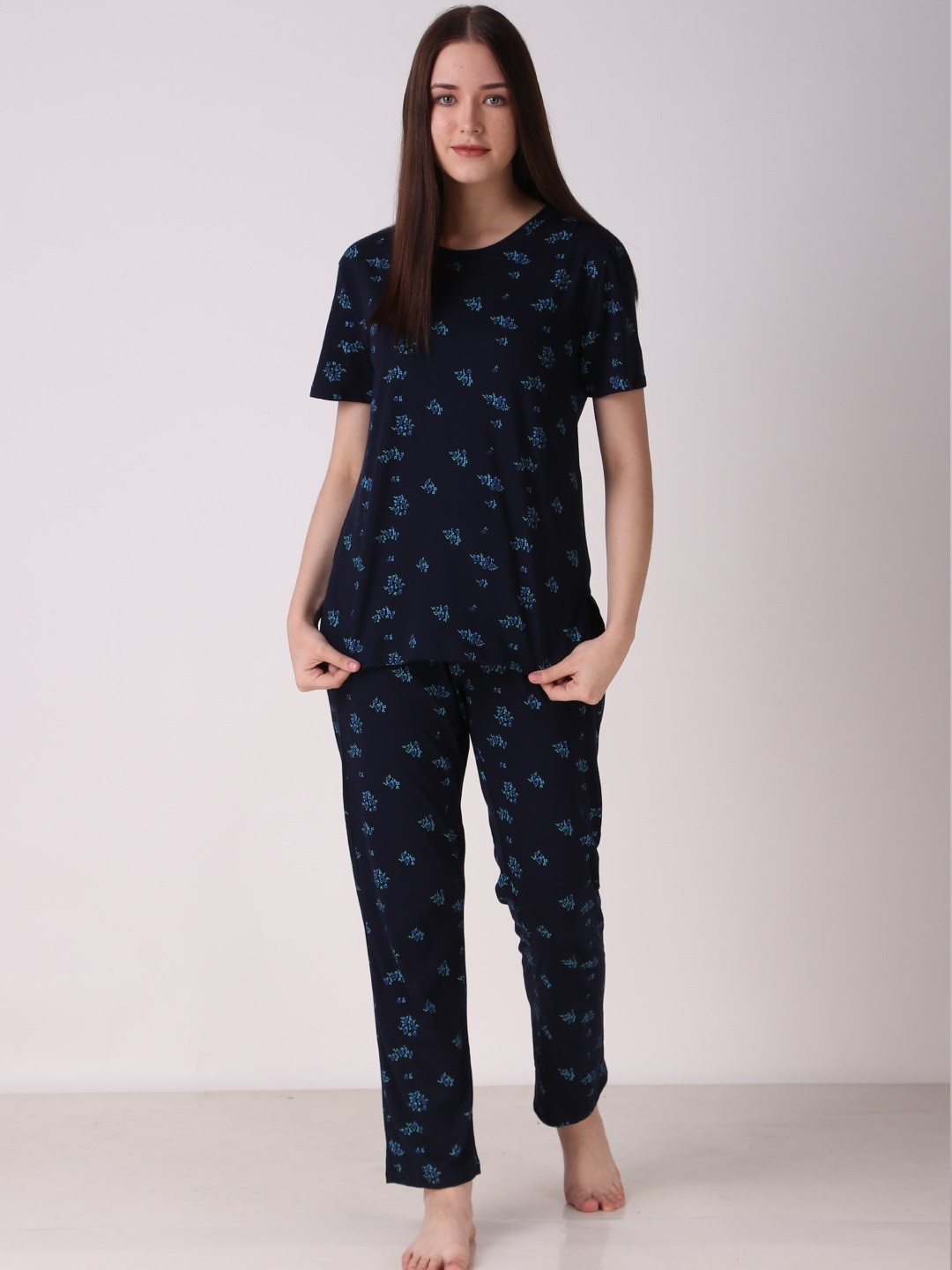 

Masha Maroon & Blue Floral Printed Pure Cotton Night Suit