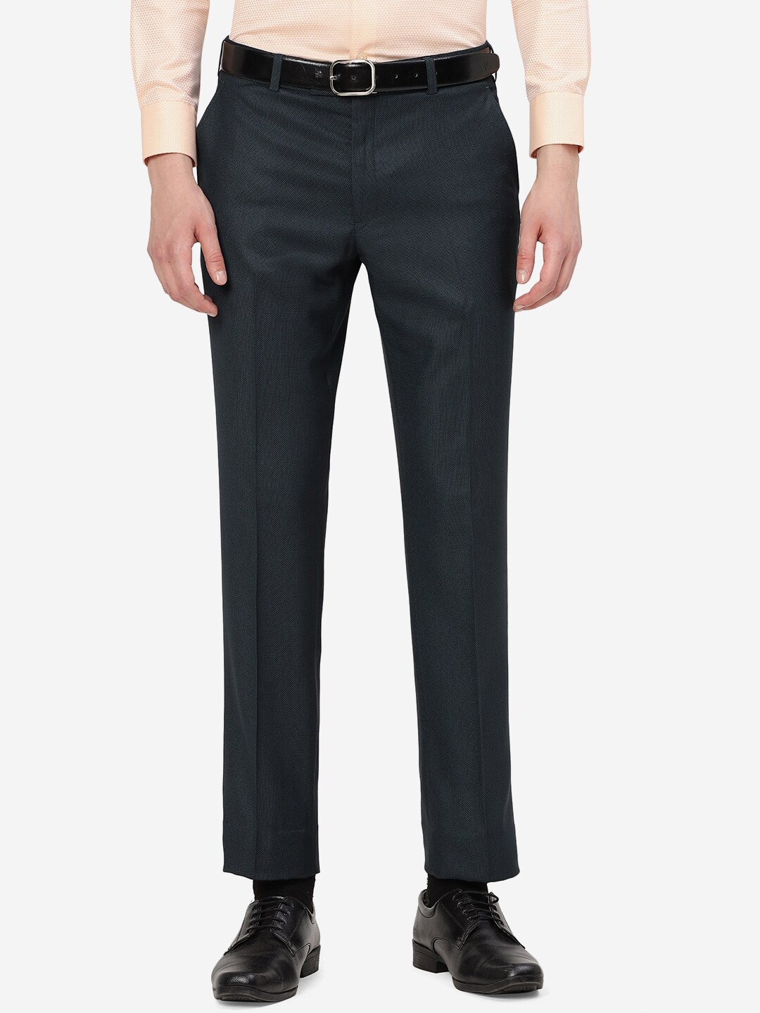 

JADE BLUE Men Self Design Tailored Fit Formal Trousers, Green