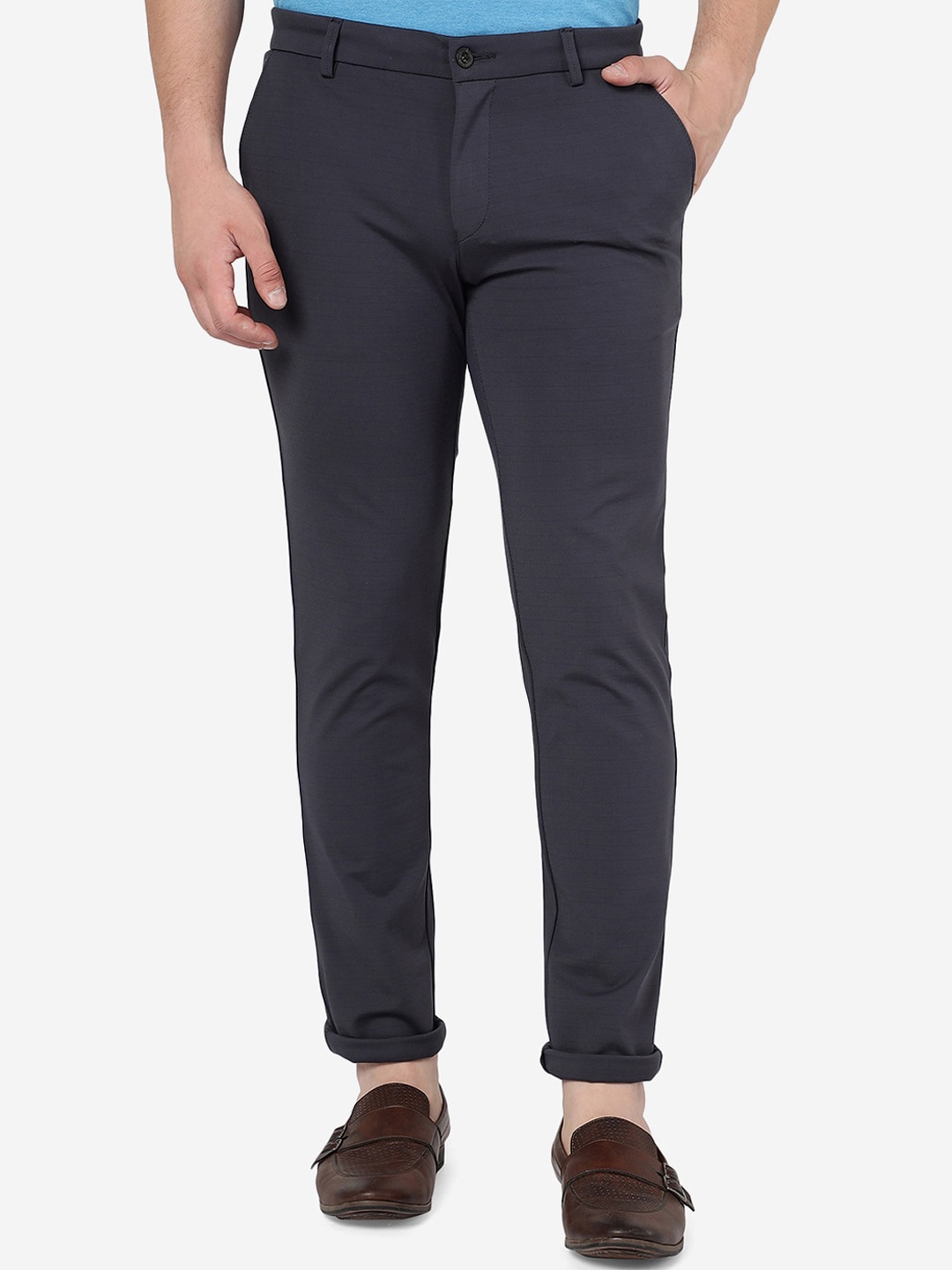 

JADE BLUE Men Mid - Rise Tailored Slim Fit Formal Pure Cotton Trousers, Grey